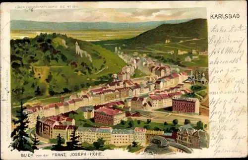 Litho Karlovy Vary Karlsbad Stadt, Blick von der Franz Joseph Höhe