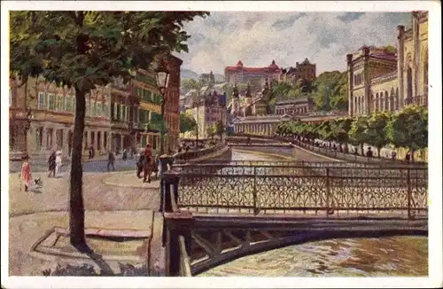 Künstler Ak Kosa, E., Karlovy Vary Karlsbad Stadt, Mühlbrunnenkolonnade, Kurhaus