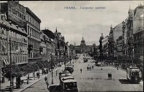 Ak Praha Prag Tschechien, Vaclavske namesti, Straßenbahn-Linie-Nr. 87