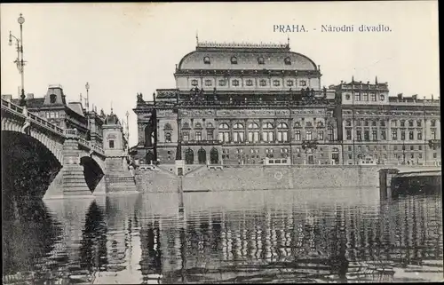 Ak Praha Prag Tschechien, Narodni divadlo, Nationaltheater, Franz Josef Brücke