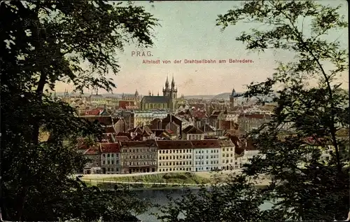 Ak Praha Prag Tschechien, Altstadt von der Drahtseilbahn am Belvedere