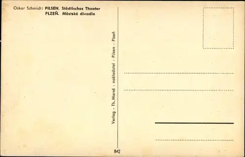 Künstler Ak Schmidt, O., Plzeň Pilsen Stadt, Städtisches Theater