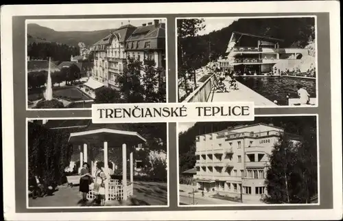 Ak Trenčianske Teplice Trencsénteplic Trentschin Teplitz Slowakei, Ortsansichten, Freibad, Brunnen