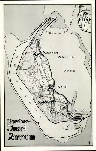 Landkarten Ak Insel Amrum in Nordfriesland, Norddorf, Nebel, Wittdün, Kniepsand, Inselbahn