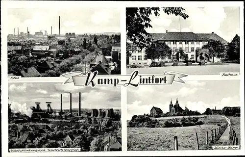 Ak Kamp Lintfort Niederrhein, Totale, Rathaus, Steinkohlebergwerk Friedrich Heinrich, Kloster Kamp