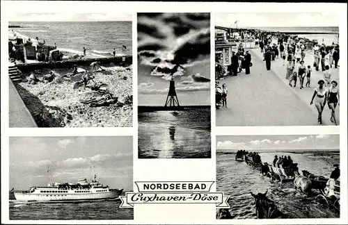 Ak Nordseebad Döse Cuxhaven, Strandpartie, Strandpromenade, Kutschen im Watt