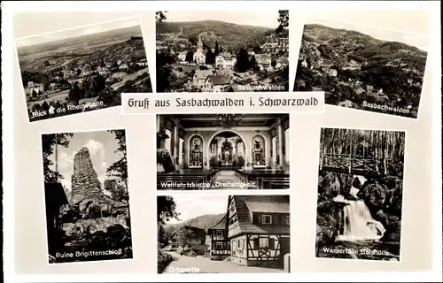 Ak Sasbachwalden im Ortenaukreis, Ruine Brigittenschloss, Wasserfälle Gaishölle, Kirche