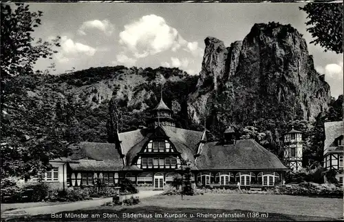 Ak Bad Münster am Stein Ebernburg, Bäderhaus, Kurpark, Rheingrafenstein