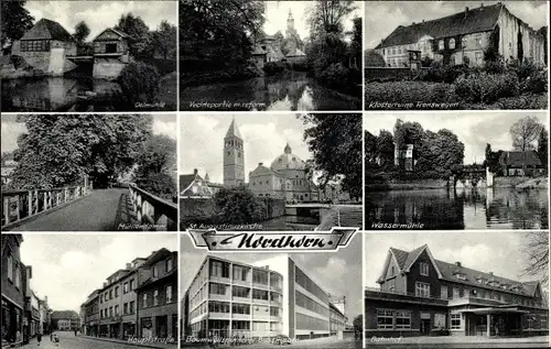 Ak Nordhorn Grafschaft Bentheim, Oelmühle, Baumwollspinnerei, Klosterruine, Mühlendamm, Wassermühle