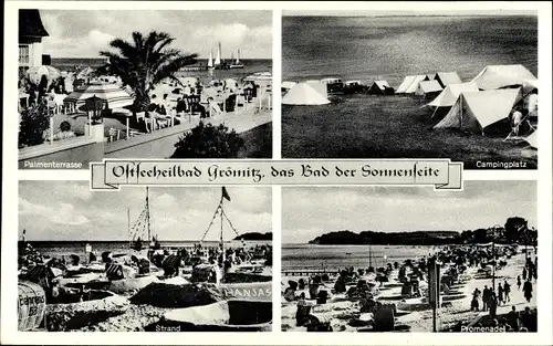Ak Ostseebad Grömitz in Holstein, Strandleben, Promenade, Zeltplatz