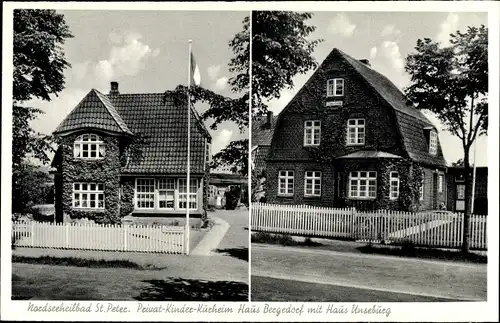Ak Nordseebad Sankt Peter Ording, Privat Kinder Kurheim, Haus Bergedorf mit Haus Unseburg