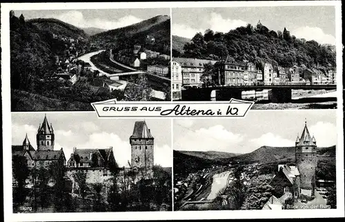 Ak Altena in Westfalen, Blick von der Burg, Brücke, Ort