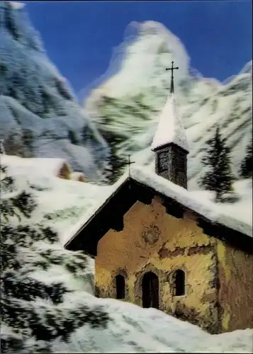 3 D Ak Frohe Weihnachten, Kirche in den Alpen