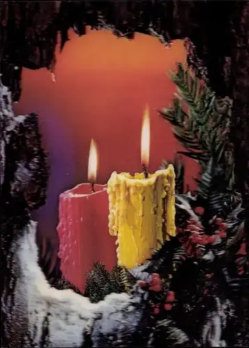 3 D Ak Frohe Weihnachten, Tannenzweige, brennende Kerzen