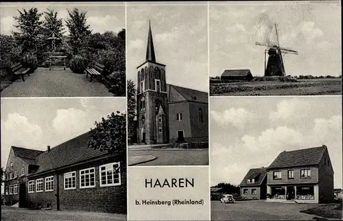Ak Haaren Waldfeucht im Rheinland, Kirche, Windmühle, Geschäftshaus