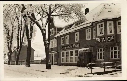 Ak Willingen im Upland Waldeck Hessen, Cafe Volke, Winteransicht