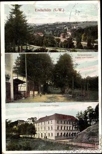 Ak Endschütz in Thüringen, Gasthof zum Fuchstal, Blick auf den Ort