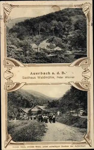 Jugendstil Ak Auerbach Bensheim an der Bergstraße Hessen, Gasthaus Waldmühle