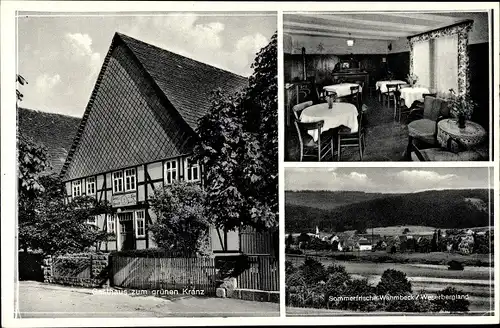 Ak Wahmbeck Bodenfelde an der Weser, Panorama, Gasthaus zum grünen Kranz, Inh. Heinr. Sieck