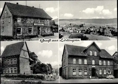 Ak Lödingsen Adelebsen Niedersachsen, Schule, Gasthaus, Kaufhaus Biermann, Panorama