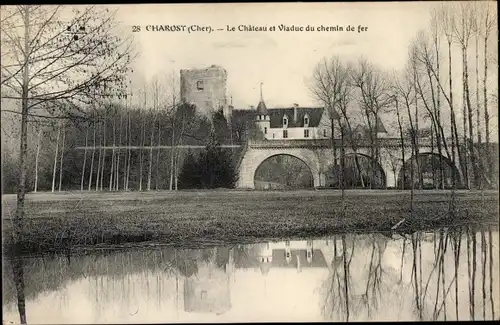 Ak Charost Cher, Le Chateau, Viaduc du chemin de fer