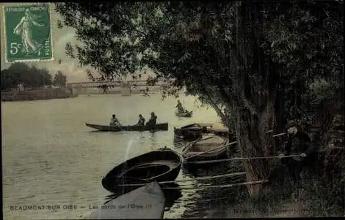 Ak Beaumont sur Oise Val d´Oise, Les bords de l'Oise, Ruderpartie