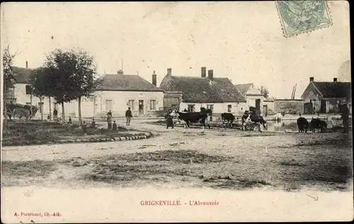 Ak Grigneville Greneville-en-Beauce Loiret, L'Abreuvoir