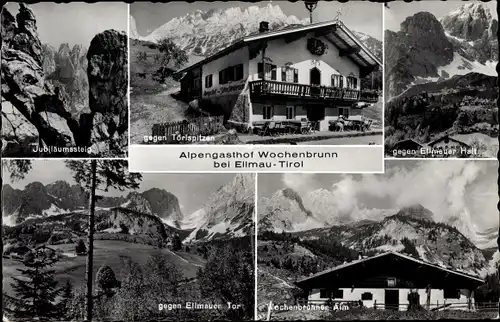 Ak Ellmau in Tirol, Alpengasthof Wochenbrunn, Alm, Jubiläumssteig