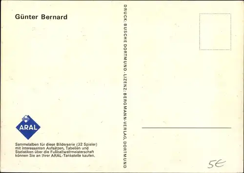 Ak Deutscher Fußballtorhüter Günter Bernard, Werder Bremen, 1963 bis 1974, Aral Sammelbild