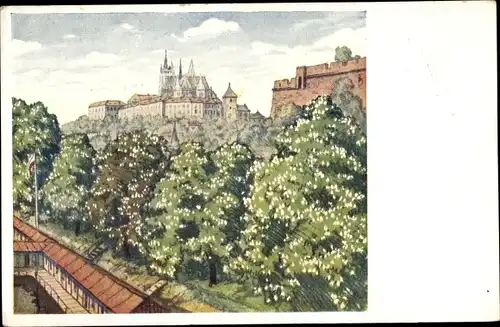 Künstler Ak Simon, T. F., Praha Prag Tschechien, Kastanienbäume, Schloss