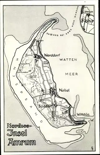 Landkarten Ak Insel Amrum, Nebel, Norddorf, Wittdün