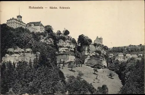 Ak Hohnstein Sächsische Schweiz, Teilansicht, Felsen