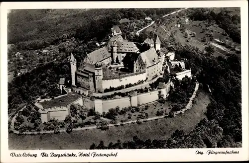 Ak Coburg in Oberfranken, Veste, Burgschänke, Hotel Festungshof, Fliegeraufnahme