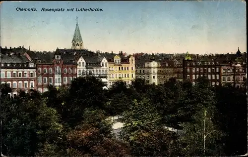 Ak Chemnitz Sachsen, Rosenplatz mit Lutherkirche