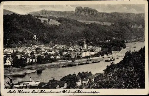 Ak Bad Schandau Sächsische Schweiz, Ort mit Schrammsteine