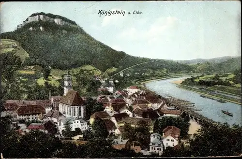 Ak Königstein an der Elbe Sächsische Schweiz, Blick auf den Ort, Kirche