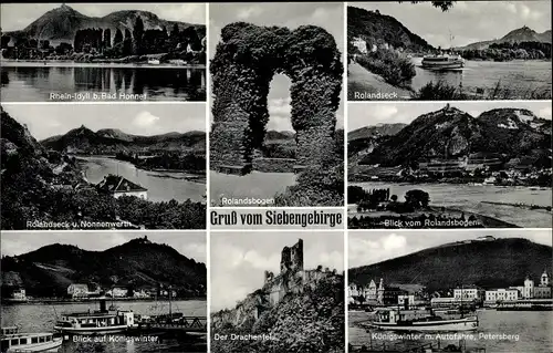 Ak Siebengebirge, Bad Honnef, Ruine Drachenfels, Rolandsbogen, Königswinter, Rolandseck