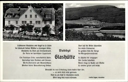 Ak Glashütte Schieder Schwalenberg, Fremdenheim Lessmann Meier, Gedicht