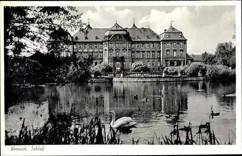 Ak Werneck in Unterfranken, Seeblick zum Schloss, Schwan