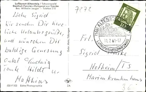 Ak Altensteig Schwarzwald, Gasthof zur Traube