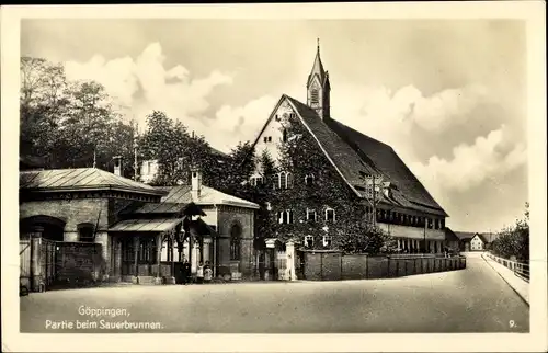 Ak Göppingen in Baden Württemberg, Partie beim Sauerbrunnen