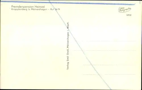 Ak Kropplenberg Meinerzhagen im Sauerland, Fremdenpension Heinzel, Haus Waldesruh