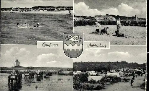 Ak Sahlenburg Cuxhaven in Niedersachsen, Strand und Badeleben, Camping, Wappen