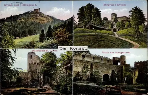 Ak Sobieszów Hermsdorf Kynast Riesengebirge Schlesien, Burg Kynast, Staupsäule, Hungerturm