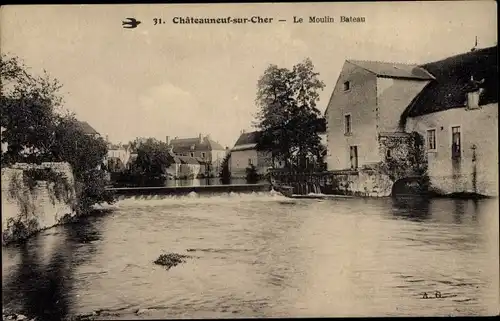 Ak Chateauneuf sur Cher, Le Moulin Bateau