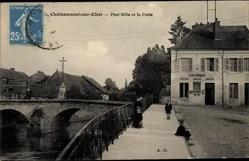 Ak Chateauneuf sur Cher, Pont Mille, La Poste