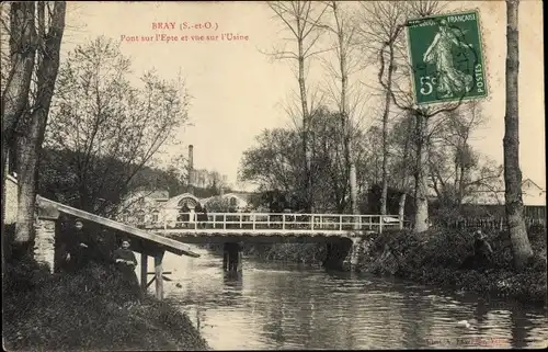 Ak Bray Val d'Oise, Pont sur l'Epte et vue sur l'Usine