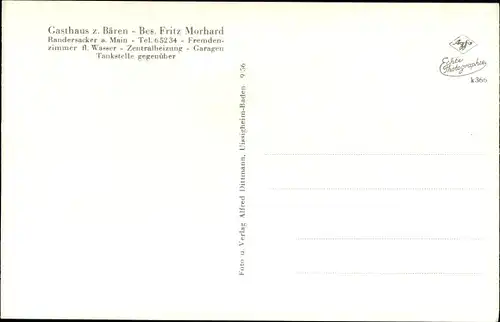 Ak Randersacker Landkreis Würzburg am Main Unterfranken, Gasthaus zum Bären, Inh. Fritz Morhard