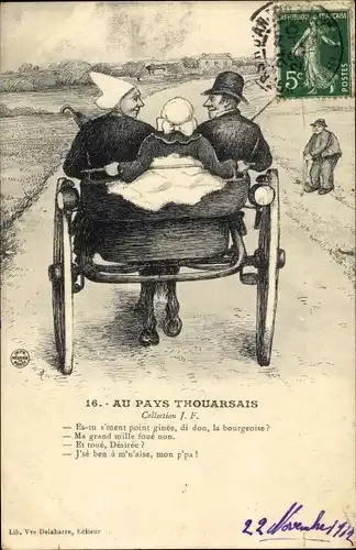 Ak Thouars Deux Sèvres, Ehepaar in der Kutsche, Französische Tracht, Au Pay Thouarsais