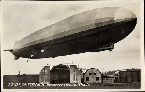 Ak LZ 127, Graf Zeppelin, Luftschiffhalle, Luftschiff